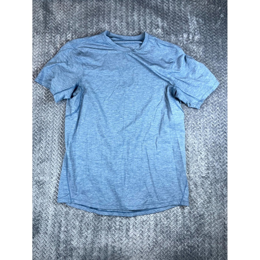 Lululemon Tee Shirt Mens XS Heathered Blue Crew Neck Logo Short Sleeve Pullover
